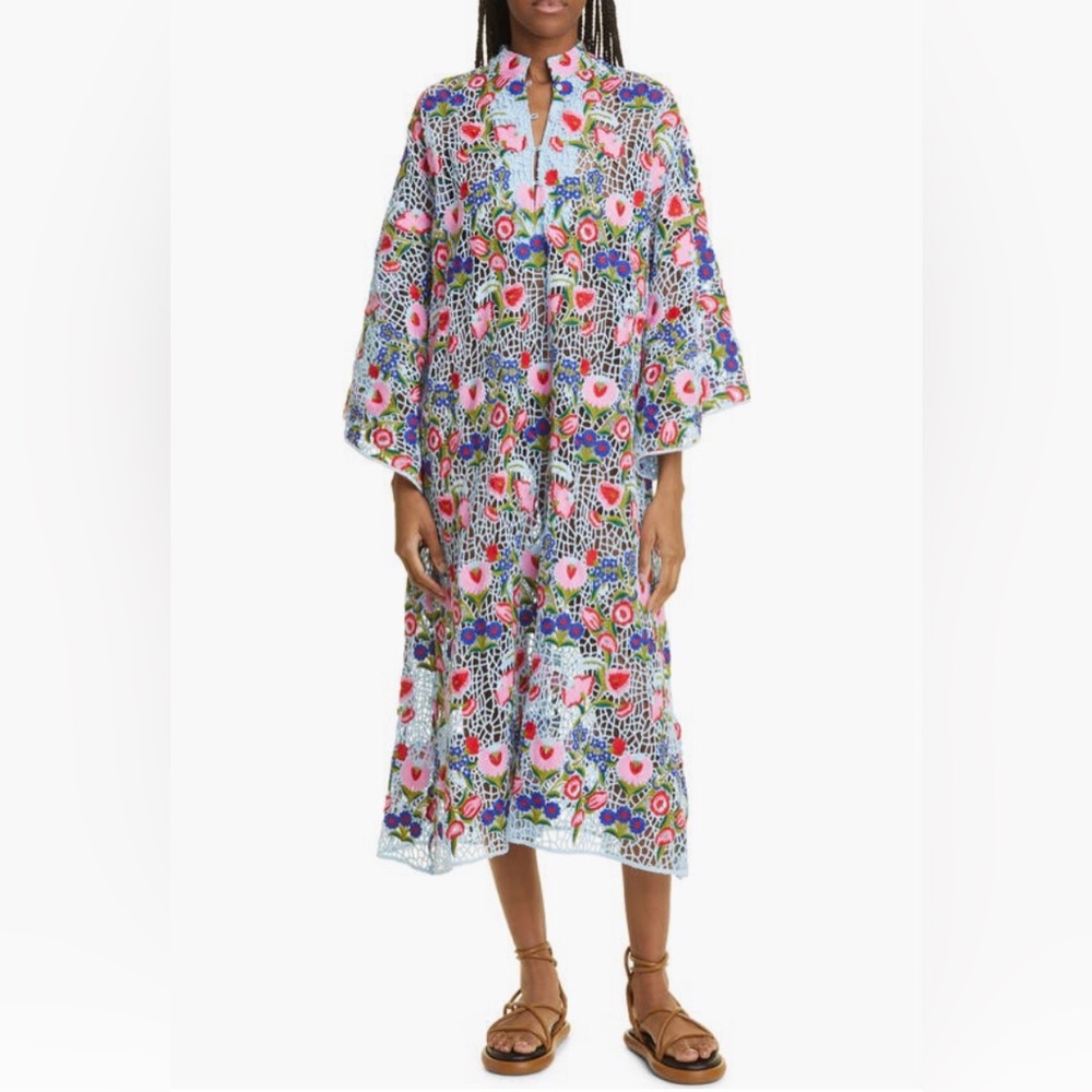 NWT $850 La Vie Style House Floral Open Stitch Long Sleeve Cover-Up Dress!